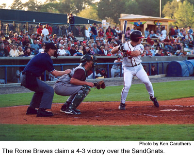 The Rome Braves claim a 4-3 victory over the SandGnats