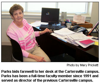 Parks bids farewell to her desk at the Cartersville campus.