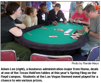 Student Ashley Morris (left) unwinds while playing blackjack at the Cartersville campus. 
