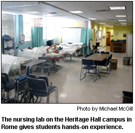 The nursing lab on the Heritage Hall campus in Rome gives students hands-on experience.