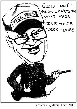 Vice President Dick Cheney holding a riffle. Artwrok by Jenn Smith.