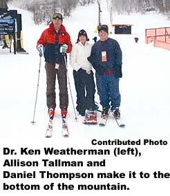 Dr. Ken Weatherman (left), Allison Tallman and Daniel Thompson make it to the bottom of the mountain.
