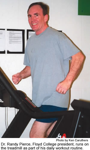 Dr. Randy Pierce runs on the treadmill