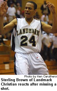 Sterling Brown of Landmark Christian reacts after missing a shot.