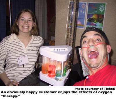 Photo courtesy of TjohnE
An obviously happy customer enjoys the effects of scented oxygen therapy.