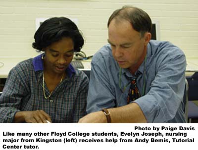 Like many other Georgia Highlands College students, Evelyn Joseph, nursing major from Kingston (left) receives help from Andy Bemis, Tutorial Center tutor.