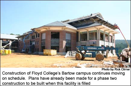 Construction of Georgia Highlands College's Bartow campus continues moving on schedule.  Plans have already been made for a phase two construction to be built when this facility is filled