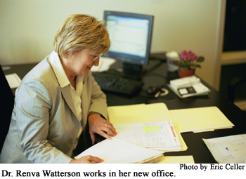 Dr. Renva Watterson works in her new office.