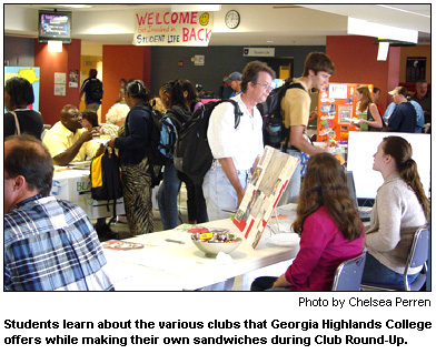 Students learn about the various clubs that Georgia Highlands College offers while making their own sandwiches during Club Round-Up.
