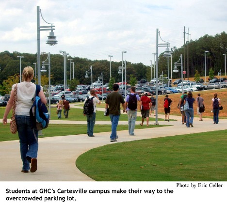 Students at GHC's Cartesville campus walked toward the overcrowded parking lot. 