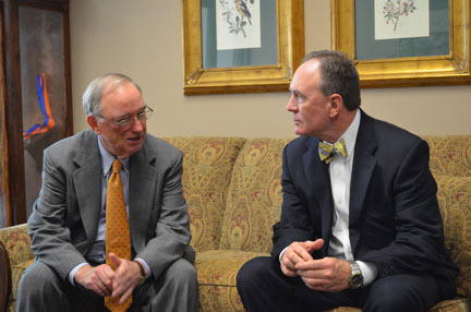 Hank Huckaby (left) meets with Georgia Highlands President Randy Pierce. Photo by Kaitlyn Hyde.