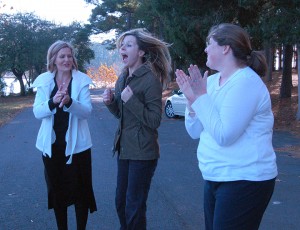 In this ACP finalist photo, (from left) Paige McFry, Lorrie Rainey and Caroline McWhorter celebrate Rainey's victory in the annual Turkey Run Walk Event on Nov. 20, 2013. Photo by Pedro Zavala