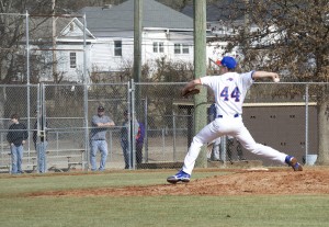 Tyler Elwer pitches at the game against the Cleveland State Cougars. Photo by Antonio Garcia