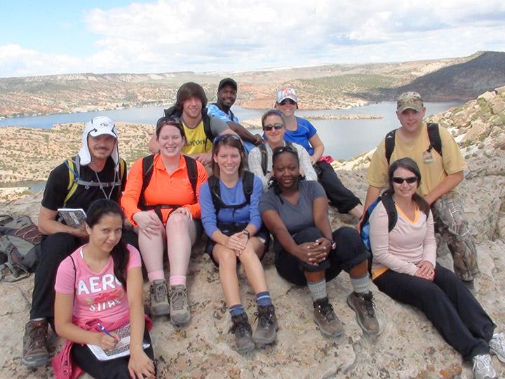 Students (front left) Annay Perez, (middle) Randy Bell, Megan Burkhalter, Megan Oehlson, Kandise McHenry, Patricia Loewer, (back) Lex Vick, Victor Williams, Hannah Morris, Angela Coyle, Edwin Whitworth enjoy the view on a Geology trip.