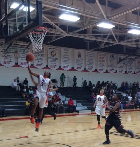 Shakeriya McClendon goes for a shot in the Lady Chargers' game against Central Georgia Tech.