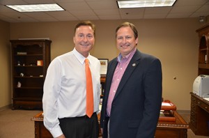 Green (left) is working to reach out to community leaders like Sen. Chuck Hufstetler from District 52. Hufstetler is a former GHC student.  Photo by Jeremy Huskins.