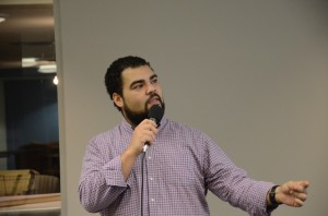     Courageous, one of the two members of the spoken word duo I.N.K., pours his heart out during one of his poems during his performance on the Floyd Campus. Photo by Anna Douglass