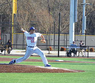 Justin Pedone pitches at the  chargers home opener, feb. 7, against Roane State. Photo by Shelby Hogland