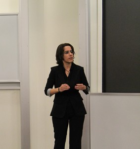 Christina Koutavas gives her speech during the fifth  annual Public Speaking Competition. Photo by Anna Douglass