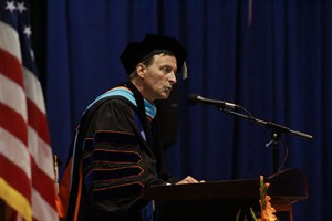 Dr. Greene speaking to the crowd at his inaugeration. Photo by Lydia Chandler.