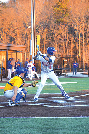 Andrew Cooley swings the bat in an attempt to score another run for Georgia Highlands. Photo by Jorge Tinoco Ramos