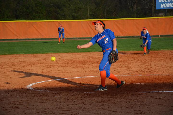 Rebecca Meada pitches against Gordon State as part of the doubleheader sweep on Feb.23 
Photo by Stephanie Corona