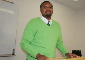 Rontavious Coley speaks at a Brother 2 Brother meeting. Photo by Catie Sullivan