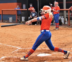 Sydney Mcdonald swings against South Georgia State. Photo by Sarah Belcher