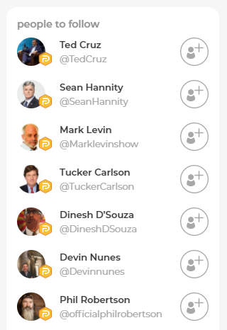 Parler recommends new users to follow right-wing figures such as Ted Cruz, Sean Hannity and Mark Levin.