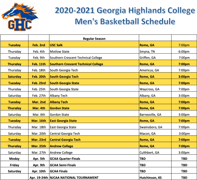 Updated mens schedule