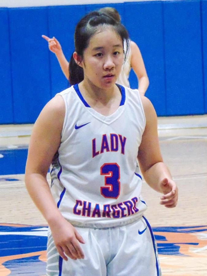 Sandra Lin awaits the ball so that she can attempt a free throw against the South Georgia Technical College Lady Jets on March 5, 2021.