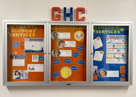 The student support services bulletin board highlights a few of the many resources available to students. Floyd campus. February 02, 2022.