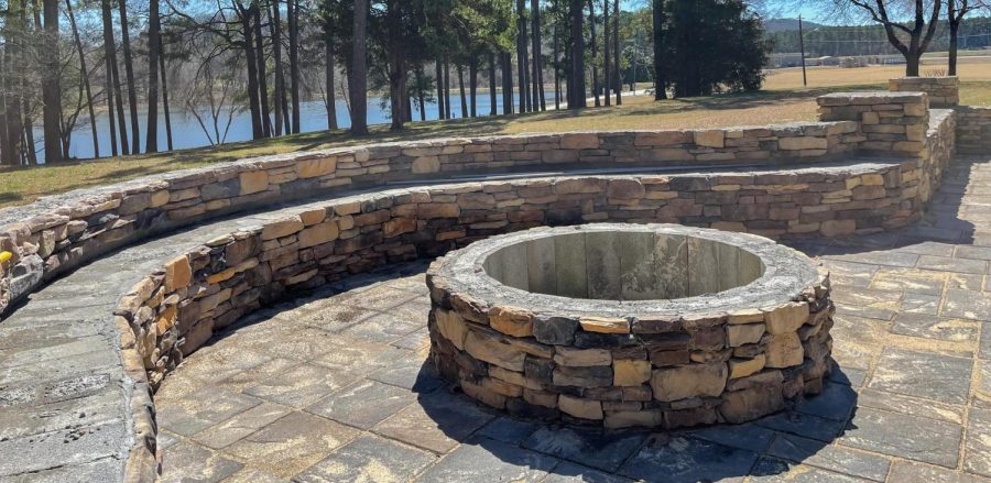 Students will be able to enjoy the new gas firepit while taking in views of Paris Lake.