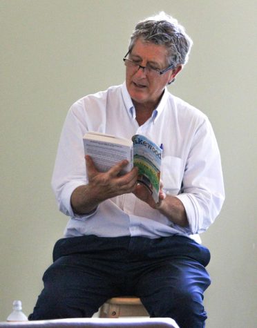 William Walsh reads excerpts from his debut novel, Lakewood to students and staff. He has written and published seven non-fiction books.